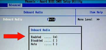 BIOS Audio Settings